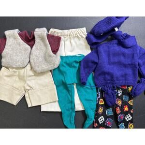 10 Piece Lot Of Doll Clothes Interchangable Outfits Sweater Pants Shirt Vest Hat